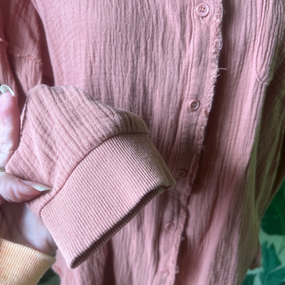 Pink Lily Women’s Orange Let Me Adore You Button Front Gauze Blouse Medium NWOT - Picture 4 of 9